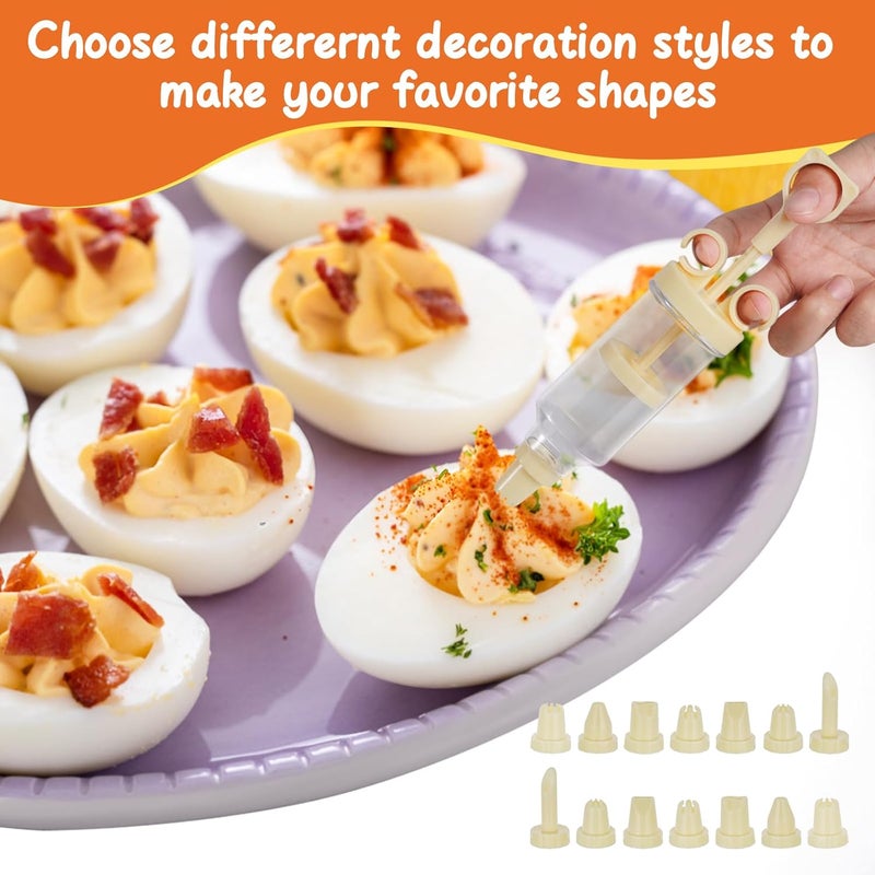 FACULX 3 Pack Deviled Egg Containers with Lid and 8 Pcs Deviled Egg Injector Piping Tool, Egg Organizer for Refrigerator, Fridge Stackable Countertop Portable Egg Platter (transparent-2 packs) - Image 4